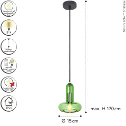 Eco-Light Dekorative Hängelampe Glas Grün E14 B:15 cm Modern< Wohnzimmerlampen|Glaslampen