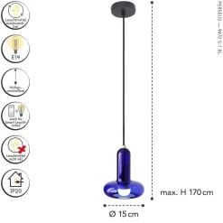Eco-Light Dekorative Hängelampe Glas Blau E14 B:15 cm Modern< Wohnzimmerlampen|Glaslampen