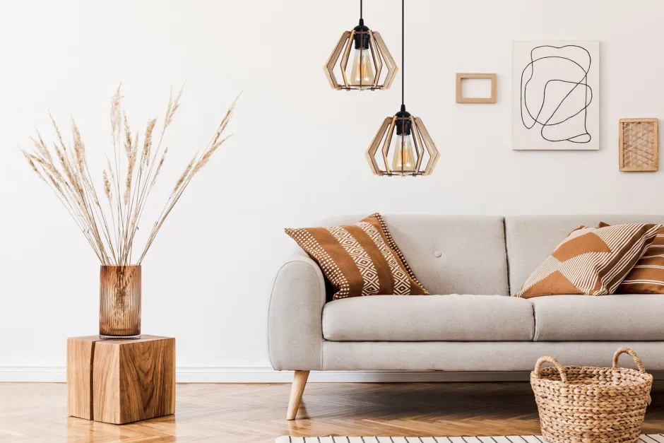 Belis Dekorative Hängelampe Holz E27 35 cm 2-flammig wohnlich< Hängelampen|Bürolampen