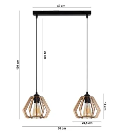 Belis Dekorative Hängelampe Holz E27 2-flammig 50 cm lang< Hängelampen|Bürolampen