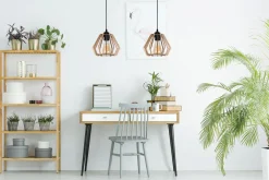 Belis Dekorative Hängelampe Holz E27 2-flammig 50 cm lang< Hängelampen|Bürolampen