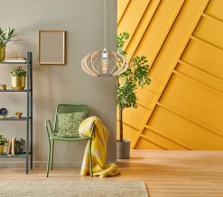 Hängelampen|Bürolampen*Belis Dekorative Hängelampe Holz E27 Ø35 cm rund in Weiß