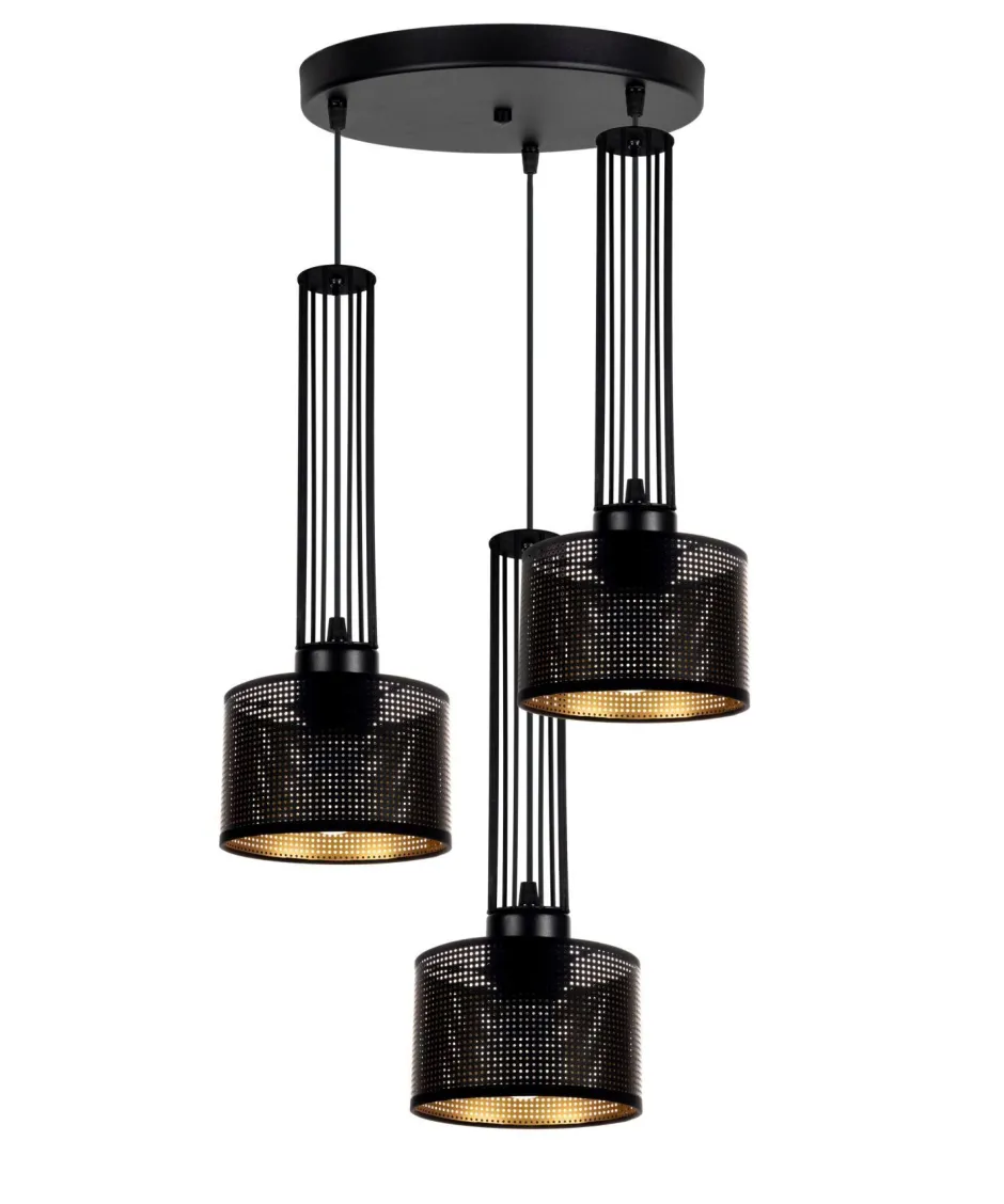 Hängelampen|Bürolampen*Belis Dekorative Hängelampe Metall 3-flammig E27 Schwarz Gold