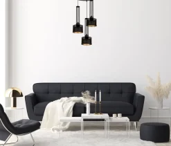 Hängelampen|Bürolampen*Belis Dekorative Hängelampe Metall 3-flammig E27 Schwarz Gold