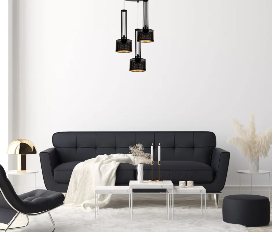 Hängelampen|Bürolampen*Belis Dekorative Hängelampe Metall 3-flammig E27 Schwarz Gold