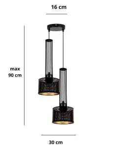 Hängelampen|Bürolampen*Belis Dekorative Hängelampe Metall 2-flammig E27 Schwarz Gold