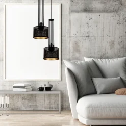 Hängelampen|Bürolampen*Belis Dekorative Hängelampe Metall 2-flammig E27 Schwarz Gold