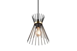 Trio Reality Dekorative Pendelleuchte Schwarz Gold E27 Ø20 cm rund< Hängelampen|Wohnzimmerlampen