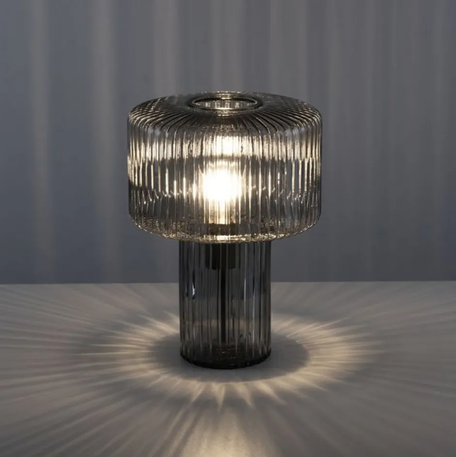 Paul Neuhaus Dekorative Tischleuchte Rauchglas E27 35 cm Pilz Retro< Wohnzimmerlampen|Schlafzimmer Lampen