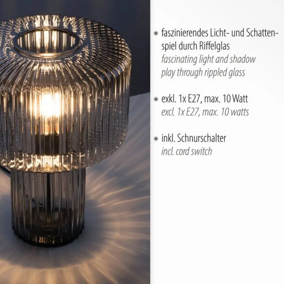 Paul Neuhaus Dekorative Tischleuchte Rauchglas E27 35 cm Pilz Retro< Wohnzimmerlampen|Schlafzimmer Lampen