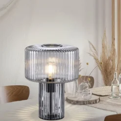 Paul Neuhaus Dekorative Tischleuchte Rauchglas E27 35 cm Pilz Retro< Wohnzimmerlampen|Schlafzimmer Lampen
