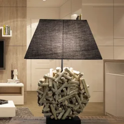 Suna Living Dekorative Tischleuchte Treibholz Stoffschirm Handarbeit< Moderne Lampen|Stofflampen