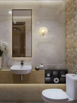 Wandleuchten|Badezimmer Lampe*Searchlight Dekorative Wandlampe Metall Glas T:11 cm IP44 in Silber