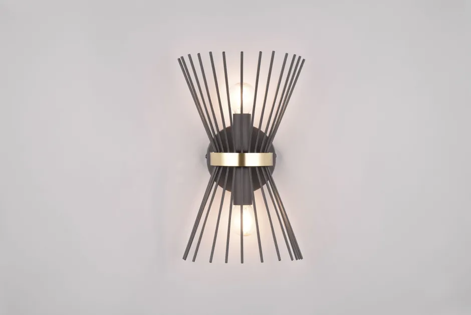 Trio Reality Dekorative Wandleuchte Schwarz Gold E27 H:31 cm 2-flmg< Flurlampen|Wohnzimmerlampen