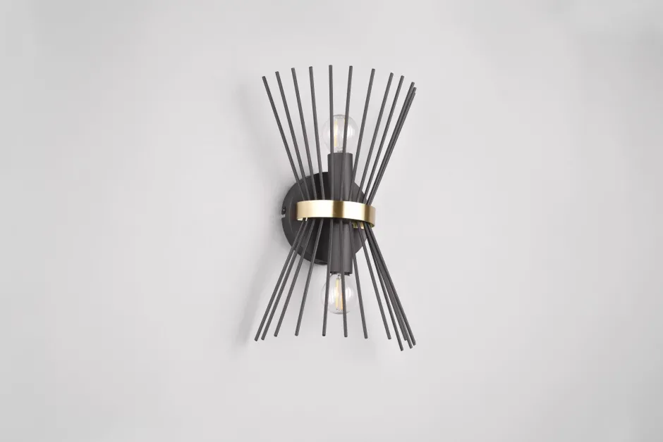 Trio Reality Dekorative Wandleuchte Schwarz Gold E27 H:31 cm 2-flmg< Flurlampen|Wohnzimmerlampen