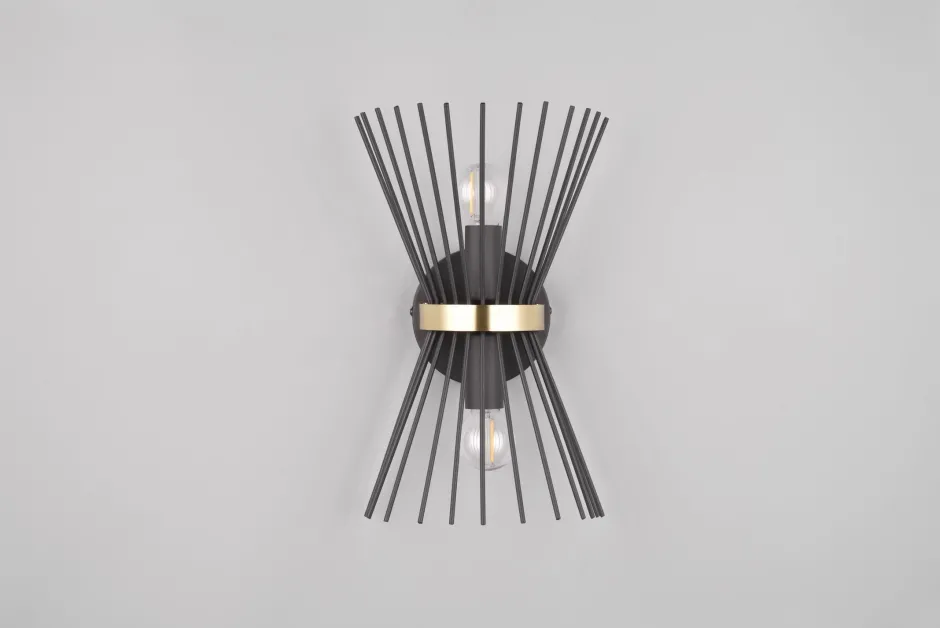 Trio Reality Dekorative Wandleuchte Schwarz Gold E27 H:31 cm 2-flmg< Flurlampen|Wohnzimmerlampen