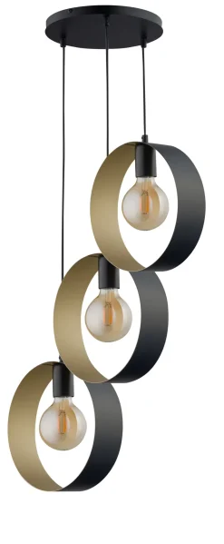 Moderne Lampen|Designerlampen*Sigma Design Pendelleuchte Schwarz Gold Ringe Metall 3-flmg