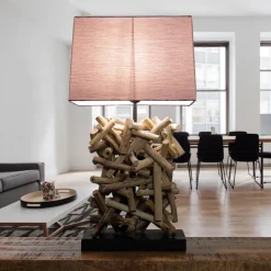 Suna Living Design Tischleuchte Treibholz Stoff dekorativ Wohnzimmer< Schlafzimmer Lampen|Moderne Lampen
