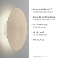 Paul Neuhaus Dimmbare LED Akku Wandlampe Fernbedienung in Messing< Flurlampen|Wohnzimmerlampen