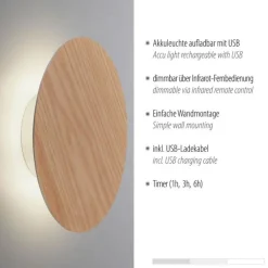 Paul Neuhaus Dimmbare LED Akku Wandlampe Fernbedienung Eichenholz< Flurlampen|Wohnzimmerlampen