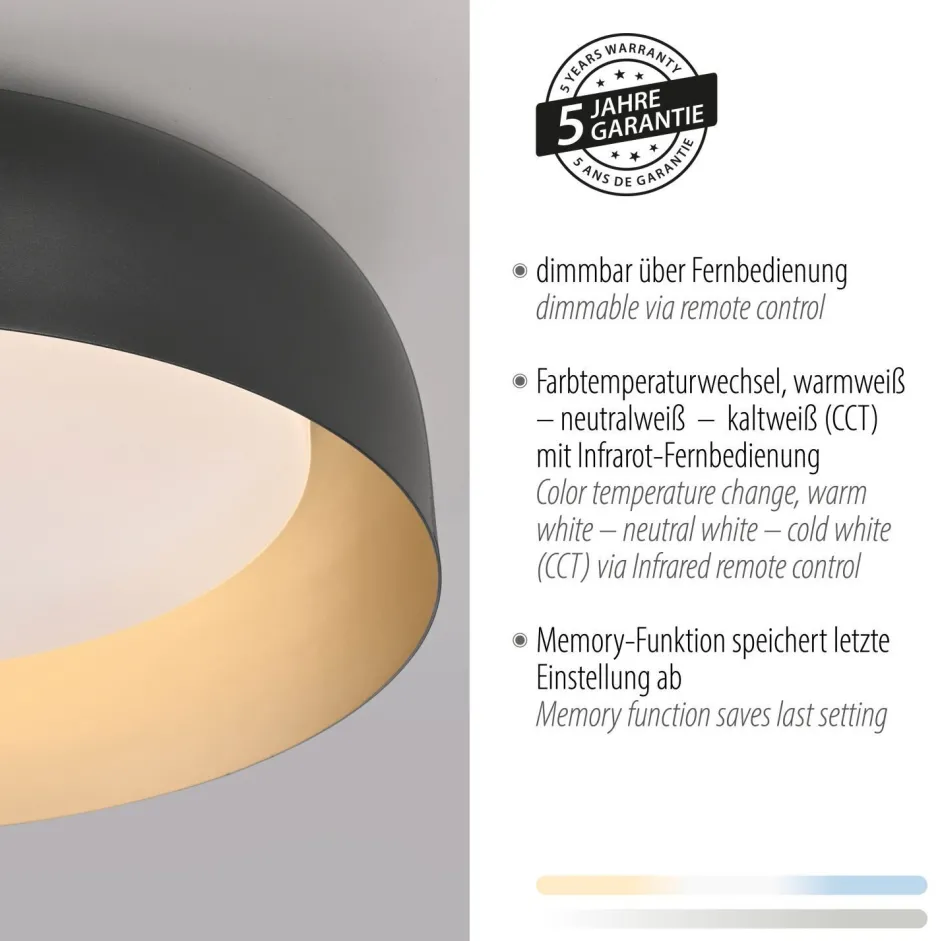 Just Light Dimmbare LED Deckenlampe Schwarz Gold Ø40 cm 2850 lm< Deckenleuchten|Flurlampen