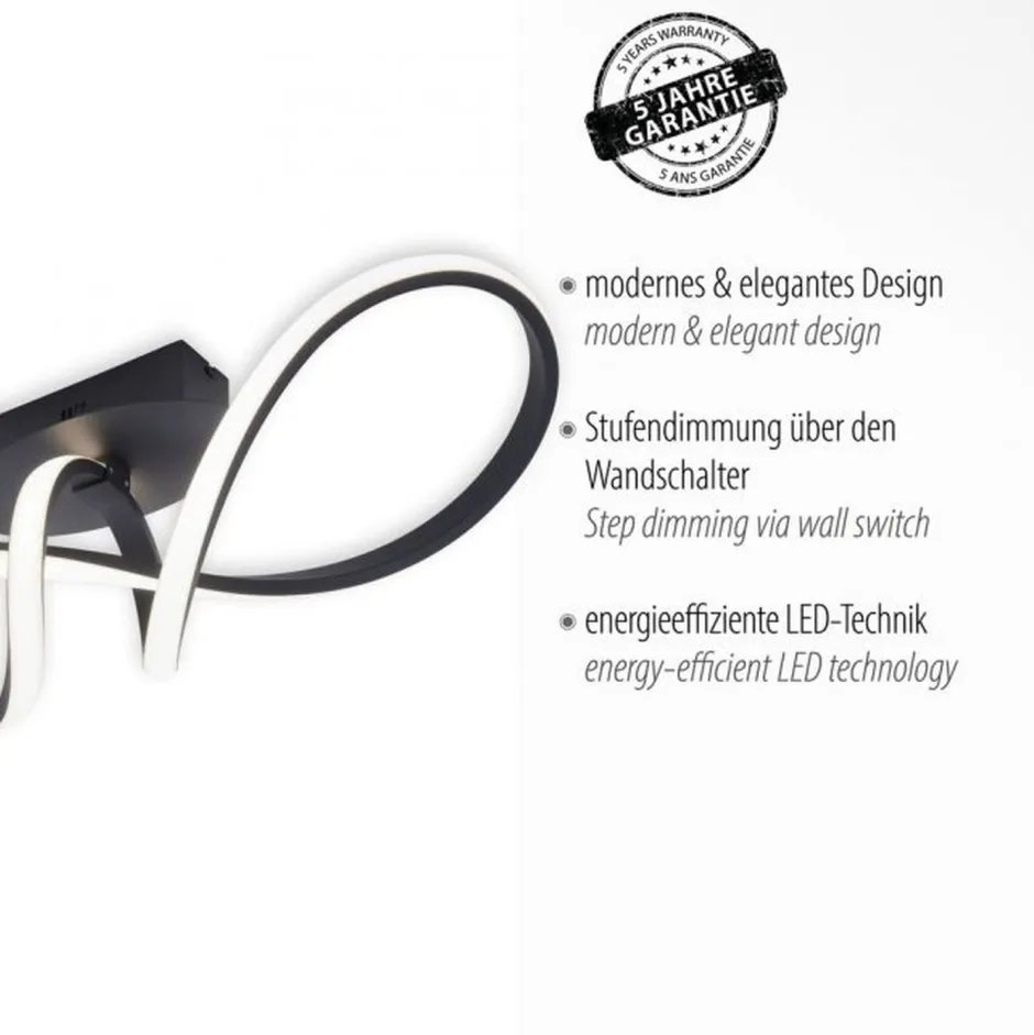 Just Light Dimmbare LED Deckenlampe Metall Schwarz 3000 K warmweiß< Deckenleuchten|Flurlampen