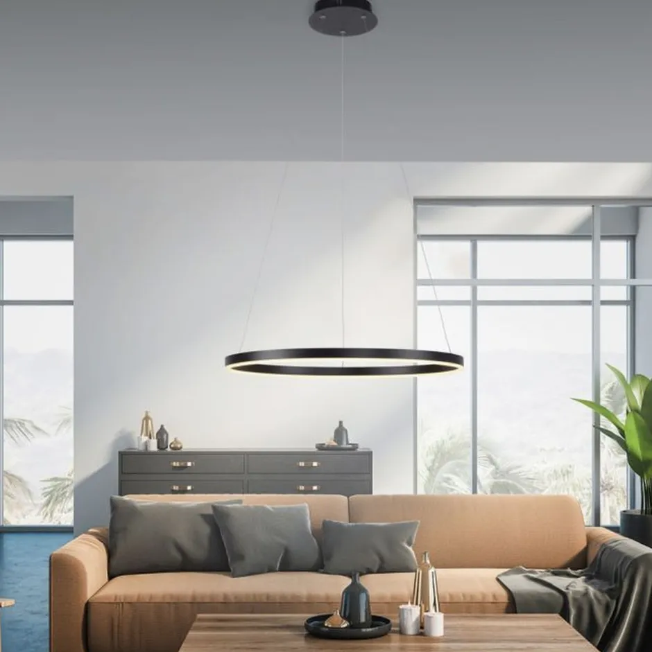 Hängelampen|Bürolampen*Just Light Dimmbare LED Pendelleuchte Schwarz Ø58,5 cm 3000 K 28 W