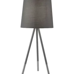 Wohnzimmerlampen|Stofflampen*Searchlight Dreibein Nachttischlampe E14 54 cm in Silber matt Grau