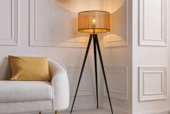 Bürolampen|Stehlampen*Invicta Interior Dreibein Stehlampe Holz Kunststoff Wiener Geflecht E27