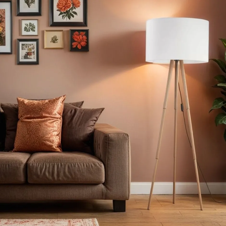 TK Lighting Dreibein Stehlampe klein 146 cm Skandinavisch Holz Stoff< Lampen Aus Aller Welt|Stofflampen