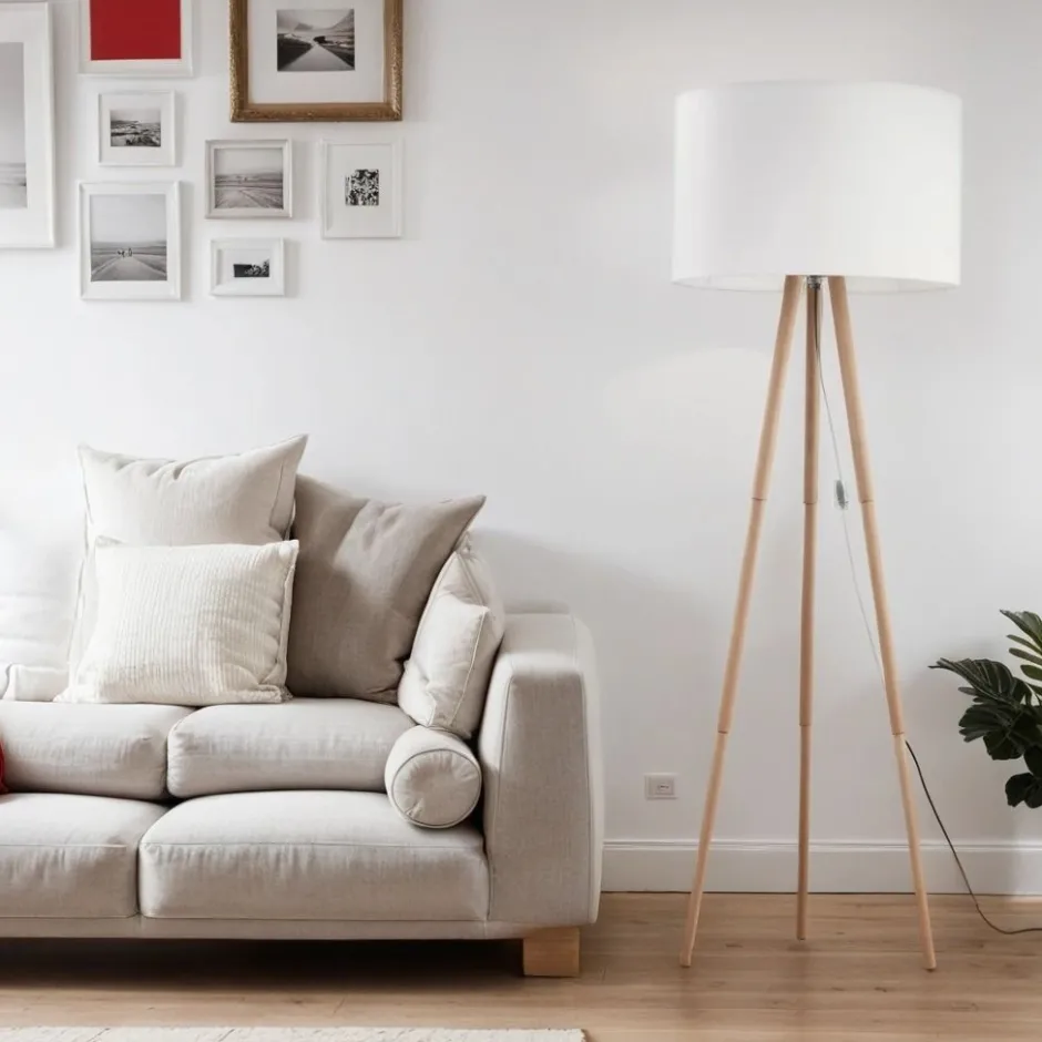 TK Lighting Dreibein Stehlampe klein 146 cm Skandinavisch Holz Stoff< Lampen Aus Aller Welt|Stofflampen