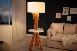 Bürolampen|Stofflampen*Invicta Interior Dreibein Stehleuchte Holz Leinen Ablage 153 cm blendarm