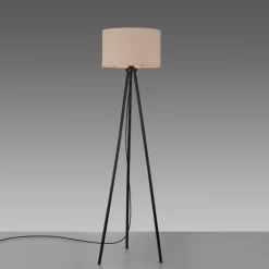 Just Light Dreibein Stehleuchte Stoff Beige blendarm E27 160 cm< Wohnzimmerlampen|Stofflampen