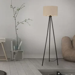 Just Light Dreibein Stehleuchte Stoff Beige blendarm E27 160 cm< Wohnzimmerlampen|Stofflampen