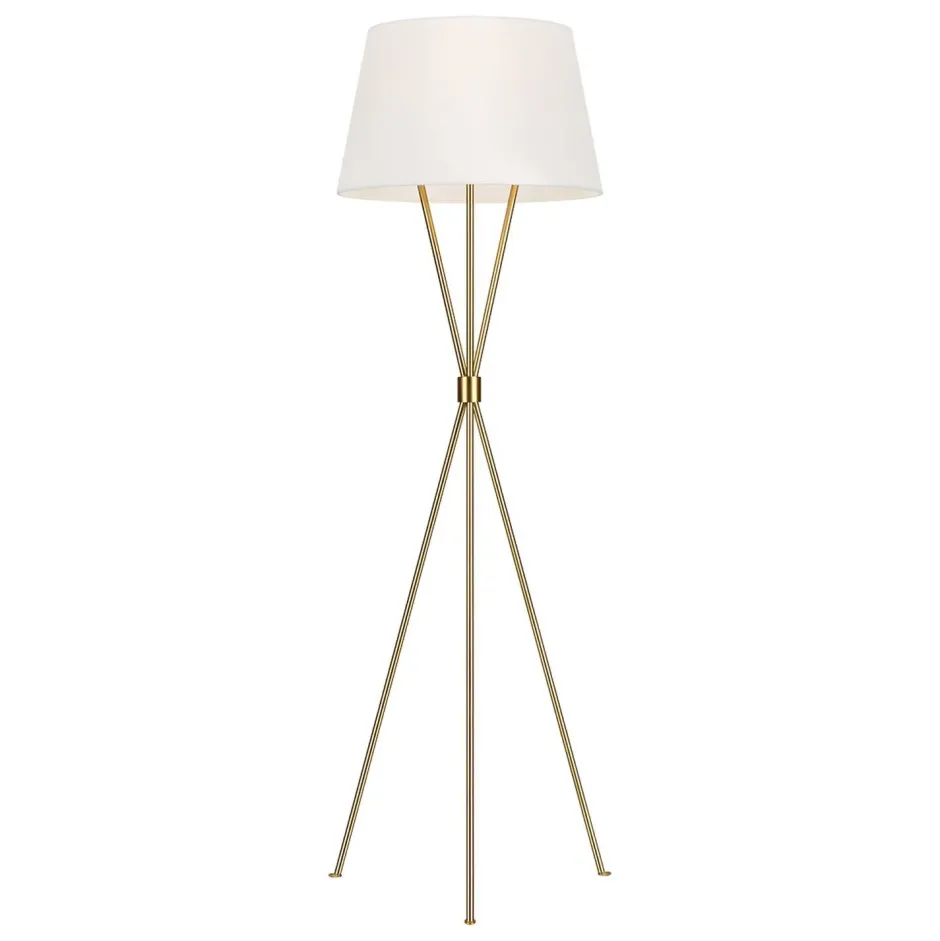 Elstead Dreibein Stehleuchte Weiß Messing 140 cm Stoff Metall< Wohnzimmerlampen|Stofflampen