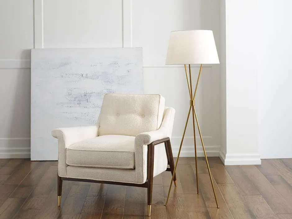 Elstead Dreibein Stehleuchte Weiß Messing 140 cm Stoff Metall< Wohnzimmerlampen|Stofflampen