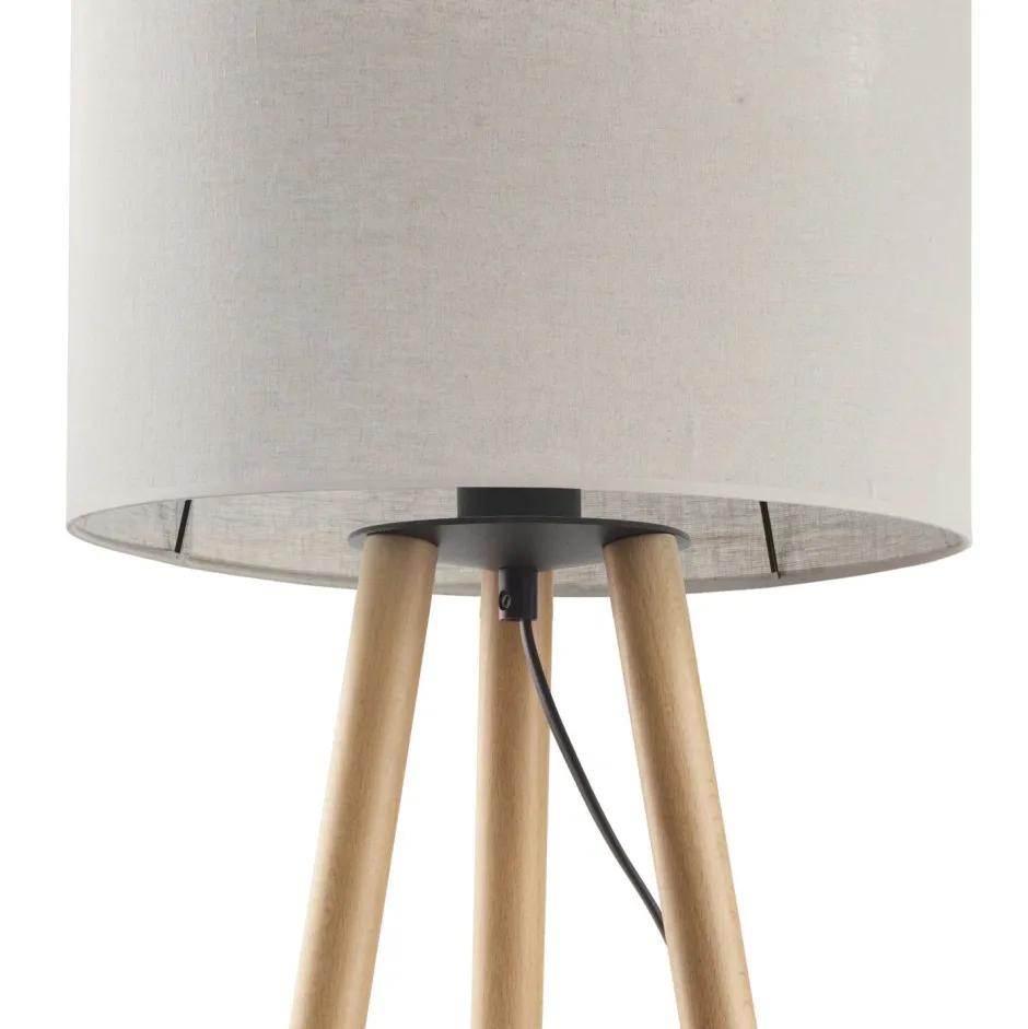 Nachttischlampen|Stofflampen*TK Lighting Dreibein Tischleuchte Holz Stoff 46 cm Skandinavisch