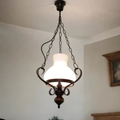 Glaslampen|Rustikale Lampen*Easylight Echt-Holz Hängelampe Glas Metall Landhausstil E27