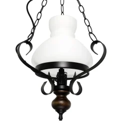 Glaslampen|Rustikale Lampen*Easylight Echt-Holz Hängelampe Glas Metall Landhausstil E27