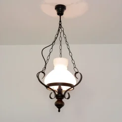 Glaslampen|Rustikale Lampen*Easylight Echt-Holz Hängelampe Glas Metall Landhausstil E27