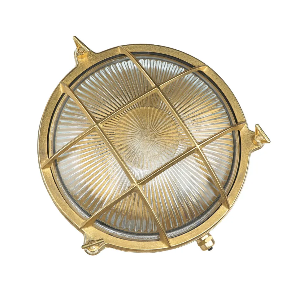 Lido Echt-Messing Außenwandleuchte SERIFOS Riffelglas< Metall Lampen|Messinglampen