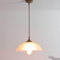 Deckenleuchten|Flurlampen*Giovanni Battista Echt-Messing Hängelampe mit Ornament & Glasschirm