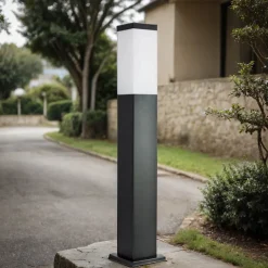 Metall Lampen|Wegeleuchten*SU-MA Eckige Pollerleuchte Schwarz Edelstahl 65cm