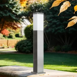Metall Lampen|Wegeleuchten*SU-MA Edelstahl Pollerleuchte in Silber 65cm eckig E27