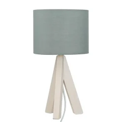 Trio Reality Edle Tischlampe Holz Stoffschirm Grau 31cm Ø17cm< Stofflampen|Holzlampen