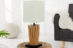 Invicta Interior Eindrucksvolle Tischlampe Modern echtes Holz 45cm< Schlafzimmer Lampen|Stofflampen
