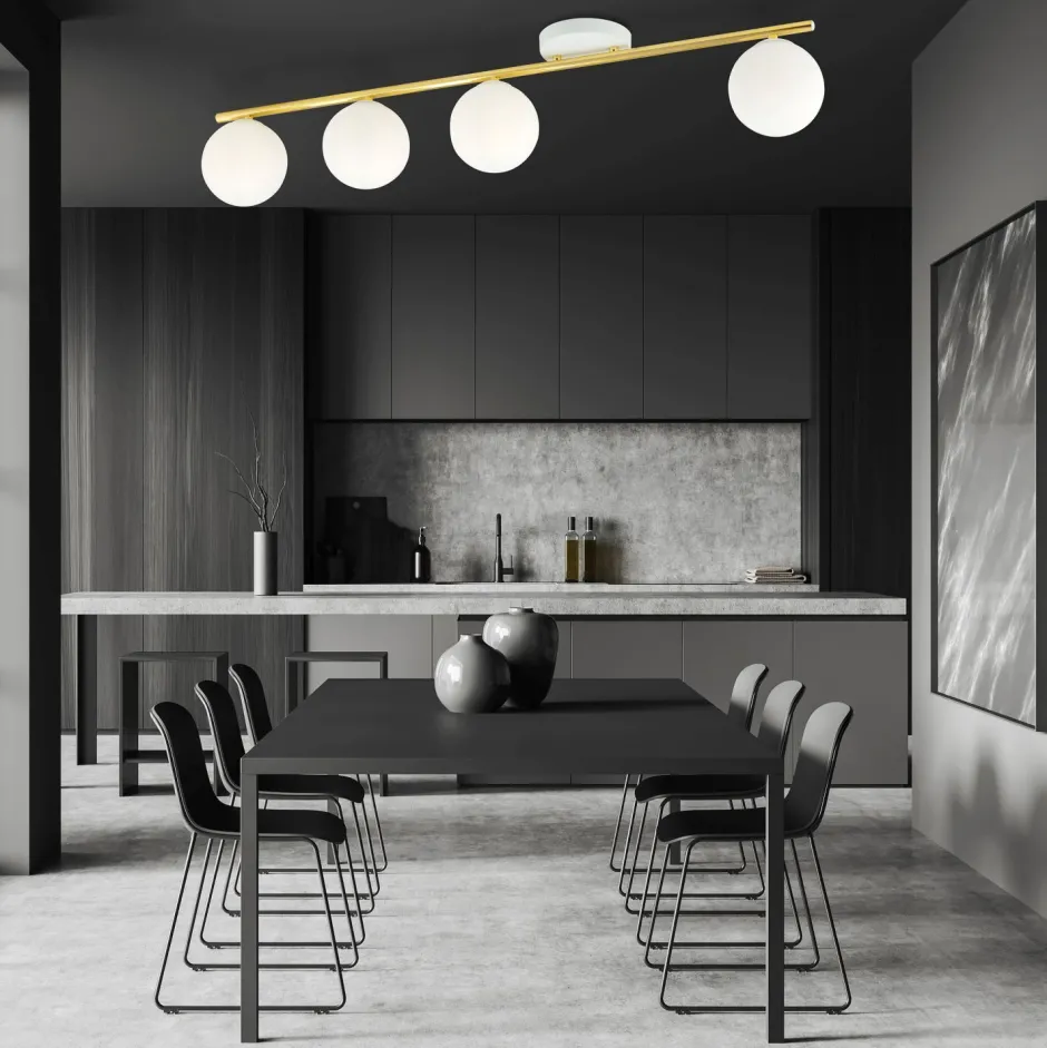 Deckenleuchten|Flurlampen*Emibig Elegante Deckenleuchte Weiß Gold 100 cm lang BEPPE