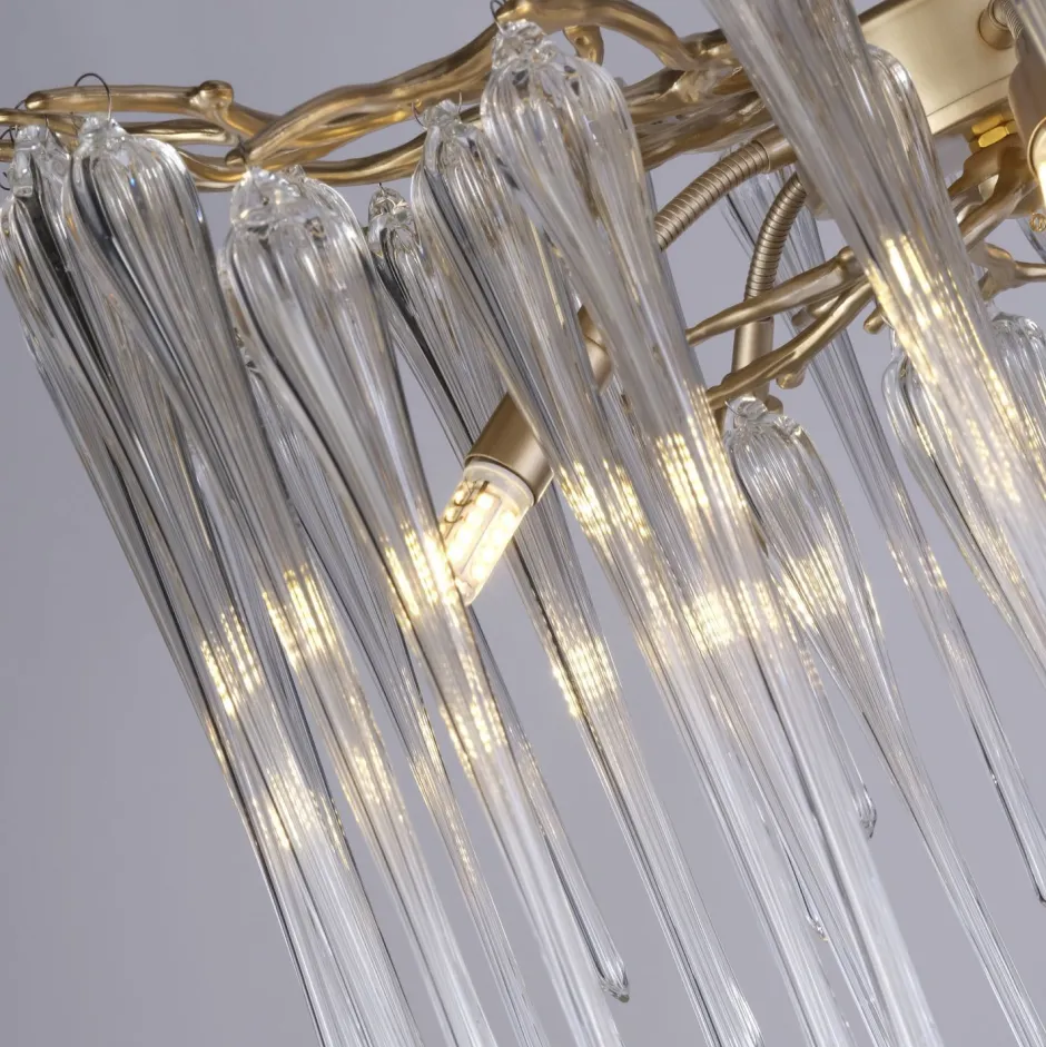 Wohnzimmerlampen|Esszimmer Lampen*Searchlight Elegante Hängelampe in Gold Glaszapfen L:50 cm G9