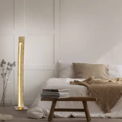 Wohnzimmerlampen|Metall Lampen*Paul Neuhaus Elegante LED Stehlampe warmweiß 141 cm in Blattgold