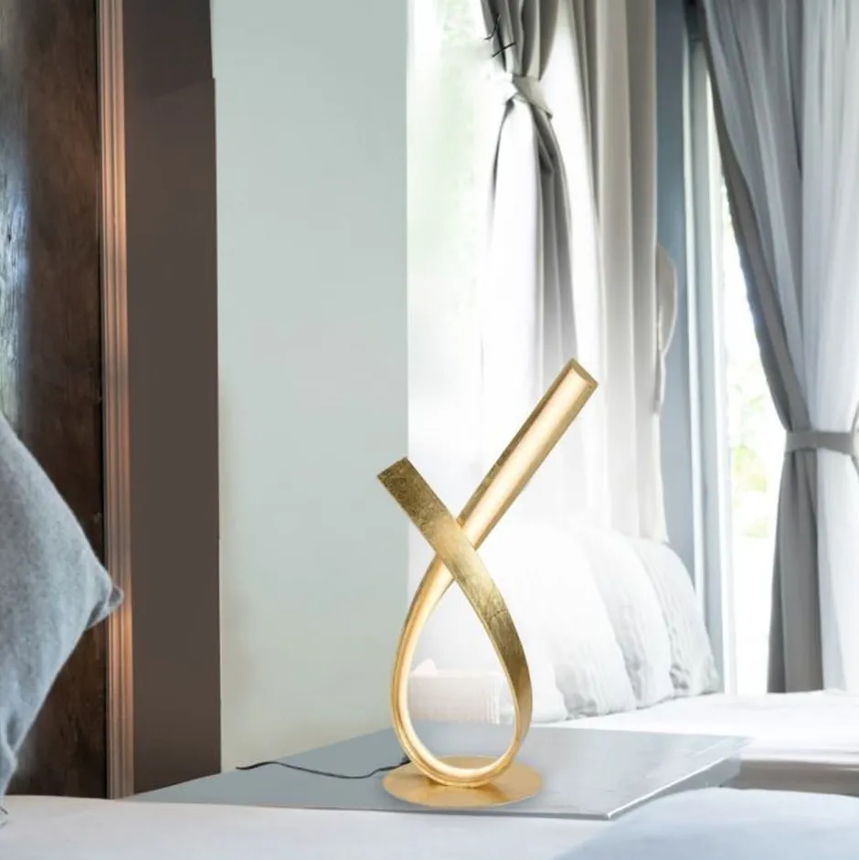 Paul Neuhaus Elegante LED Tischlampe in Blattgold 38,5 cm dimmbar< Wohnzimmerlampen|Schlafzimmer Lampen